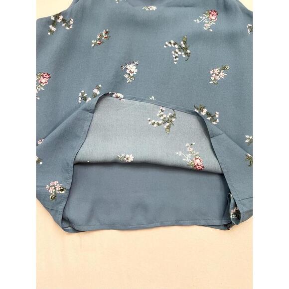 T TAHARI Camisole Blouse Size S Slate Blue Floral Print Spaghetti Strap Top - Picture 5 of 8